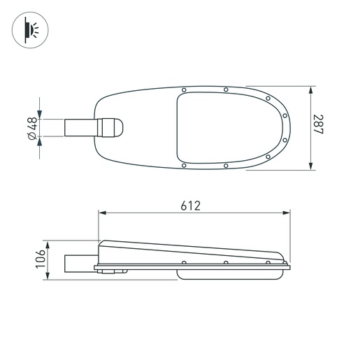 Светильник OXOR-ELFA 611х288-108W Day5000 (GR, 144x61 deg, 230V) IP65 (Arlight, -)