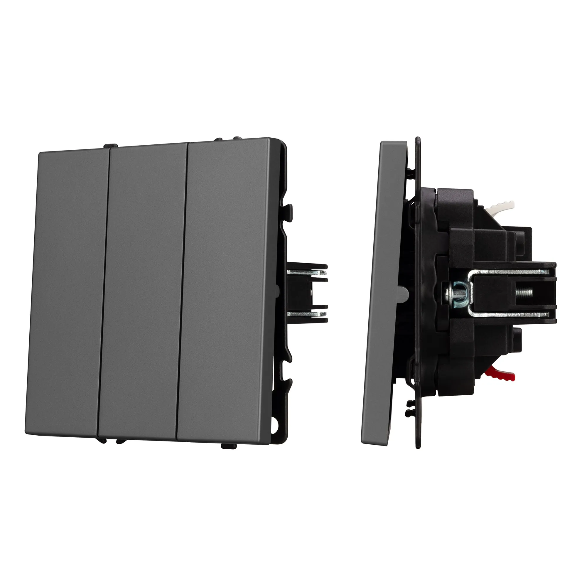 Механизм выключателя трехклавишный непроходной SWT-NOBE-MK03-SFPL-GR (230V, 10A) (Arlight, Серый базальт) - изображение товара