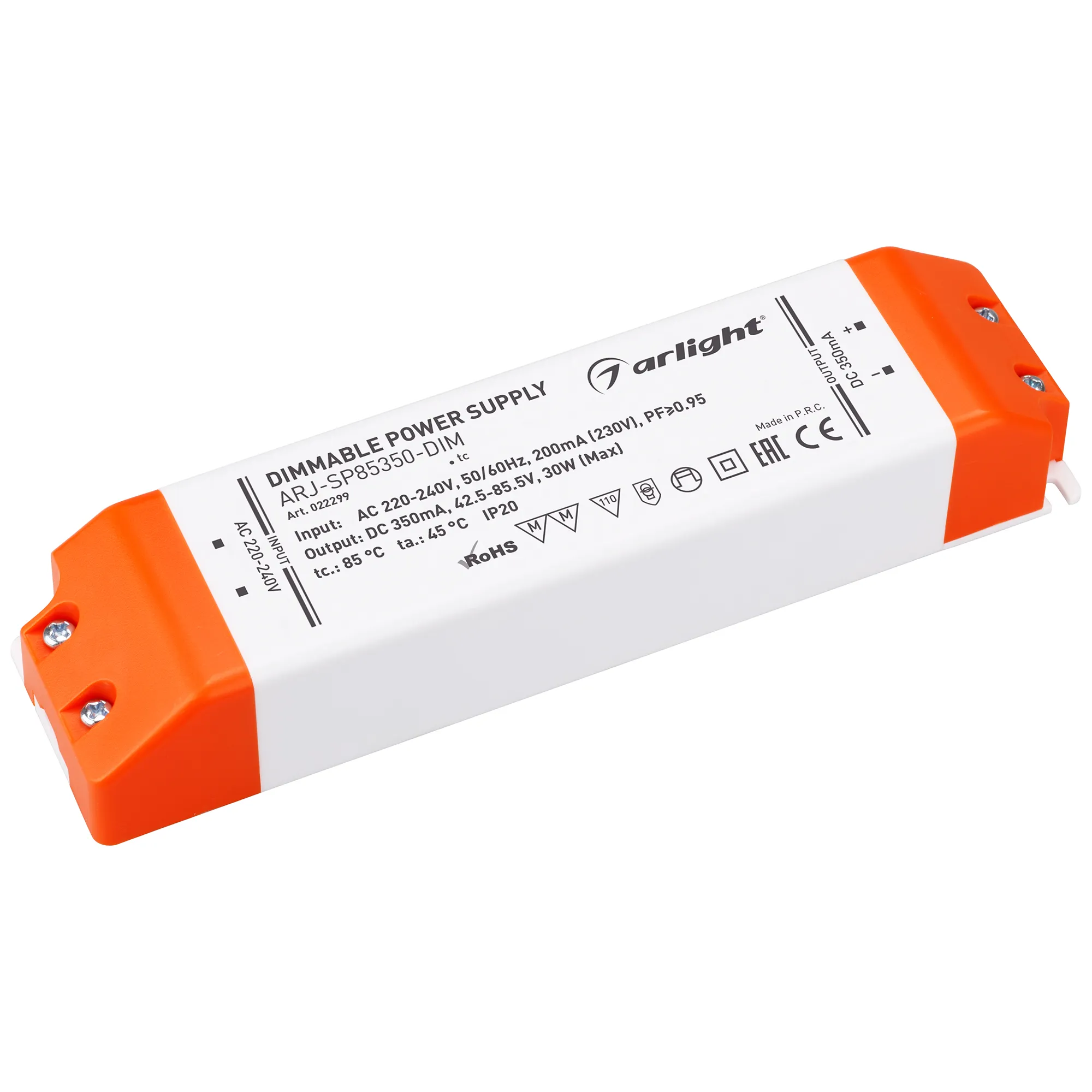Блок питания ARJ-SP85350-DIM (30W, 350mA, PFC, Triac) (Arlight, IP20 Пластик, 3 года) - изображение товара