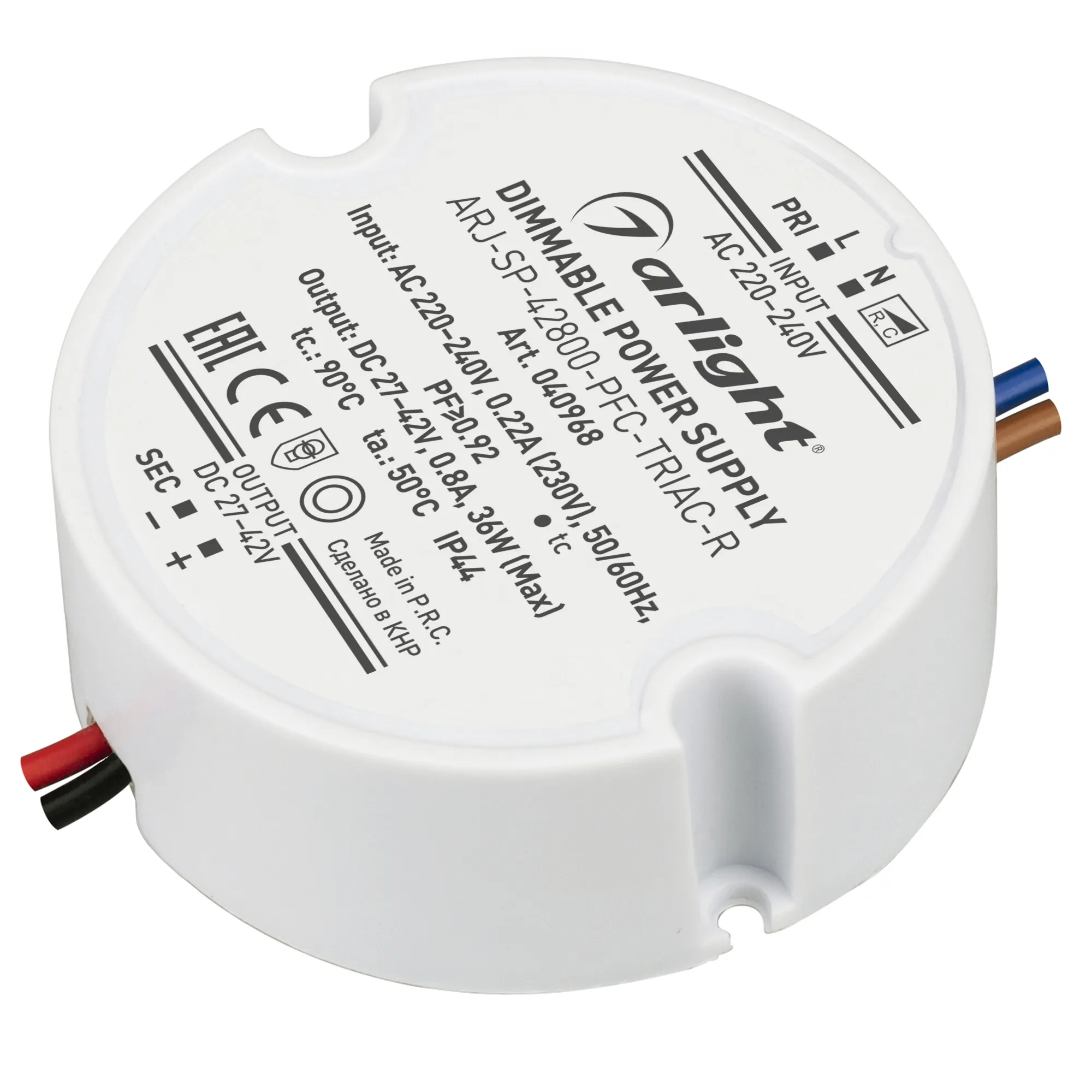 Блок питания ARJ-SP-42800-PFC-TRIAC-R (36W, 27-42V, 800mA) (Arlight, IP44 Пластик, 5 лет) - изображение товара