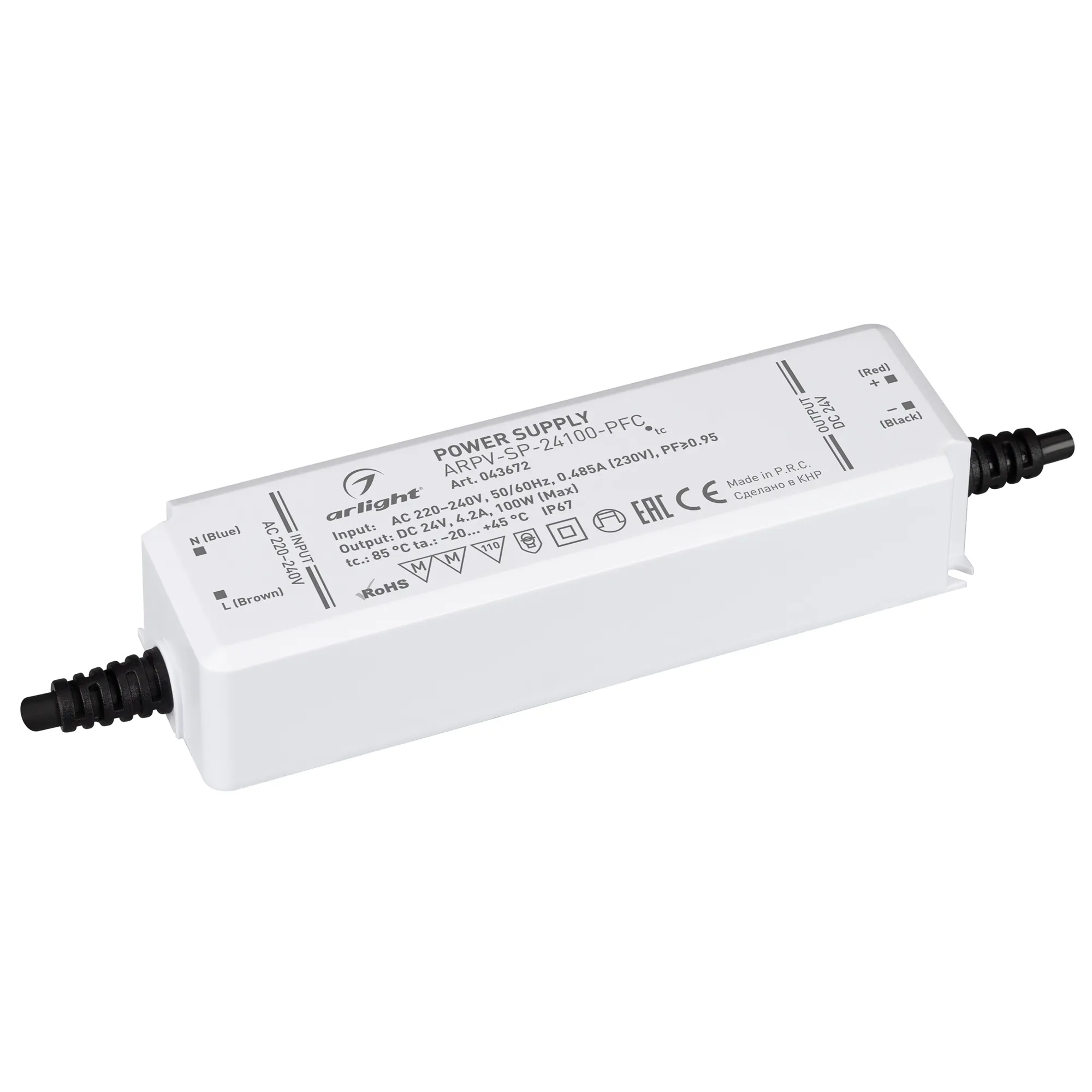 Блок питания ARPV-SP-24100-PFC (24V, 4.2A, 100W) (Arlight, IP67 Пластик, 5 лет) - изображение товара