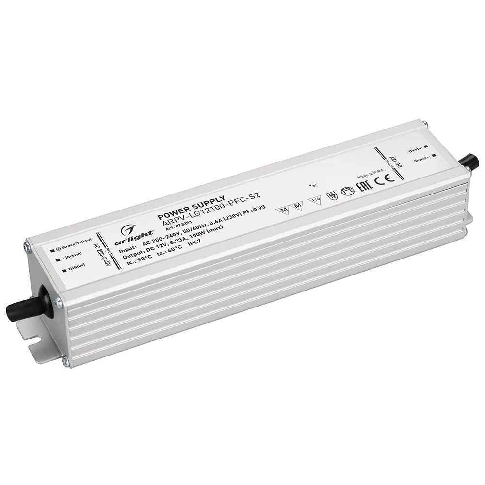 Блок питания ARPV-LG12100-PFC-S2 (12V, 8.3A, 100W) (Arlight, IP67 Металл, 5 лет) - изображение товара